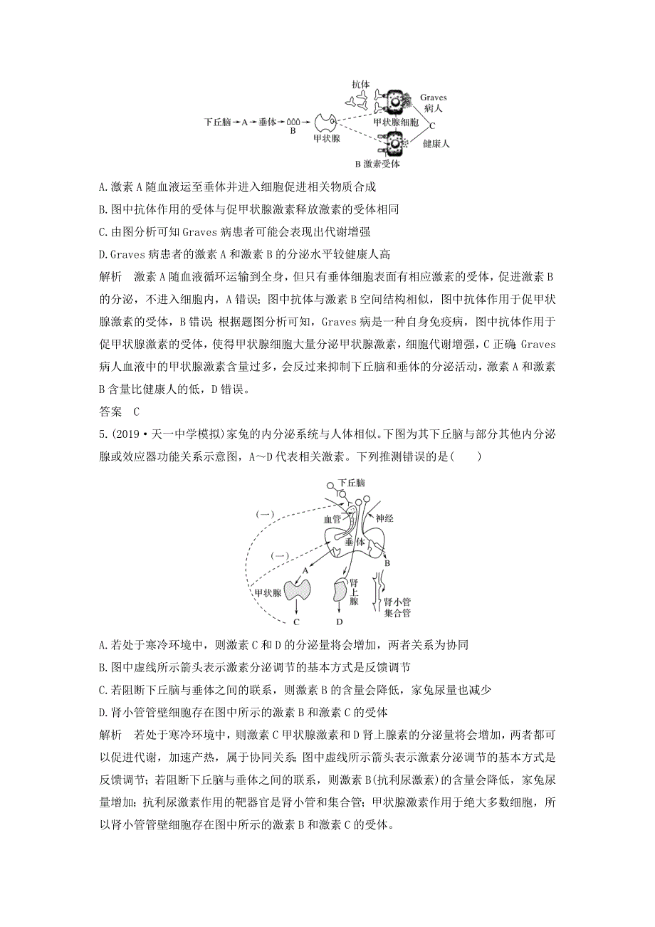 江苏省2020届高考生物二轮复习 考前专题增分小题狂练16 对激素调节的考查（含解析）.docx_第2页