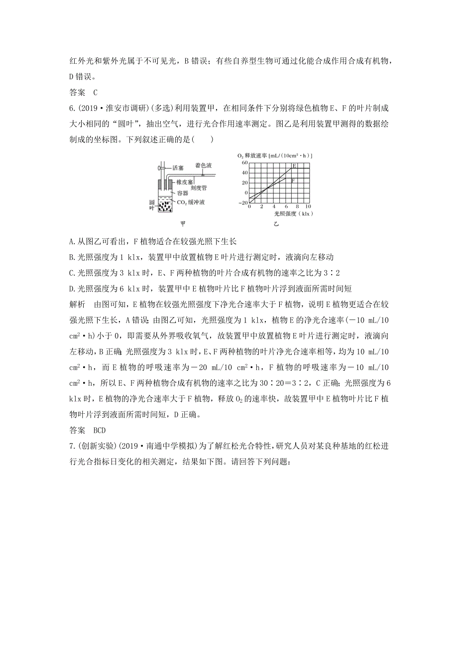 江苏省2020届高考生物二轮复习 考前专题增分小题狂练5 理清光合作用及其影响因素（含解析）.docx_第3页