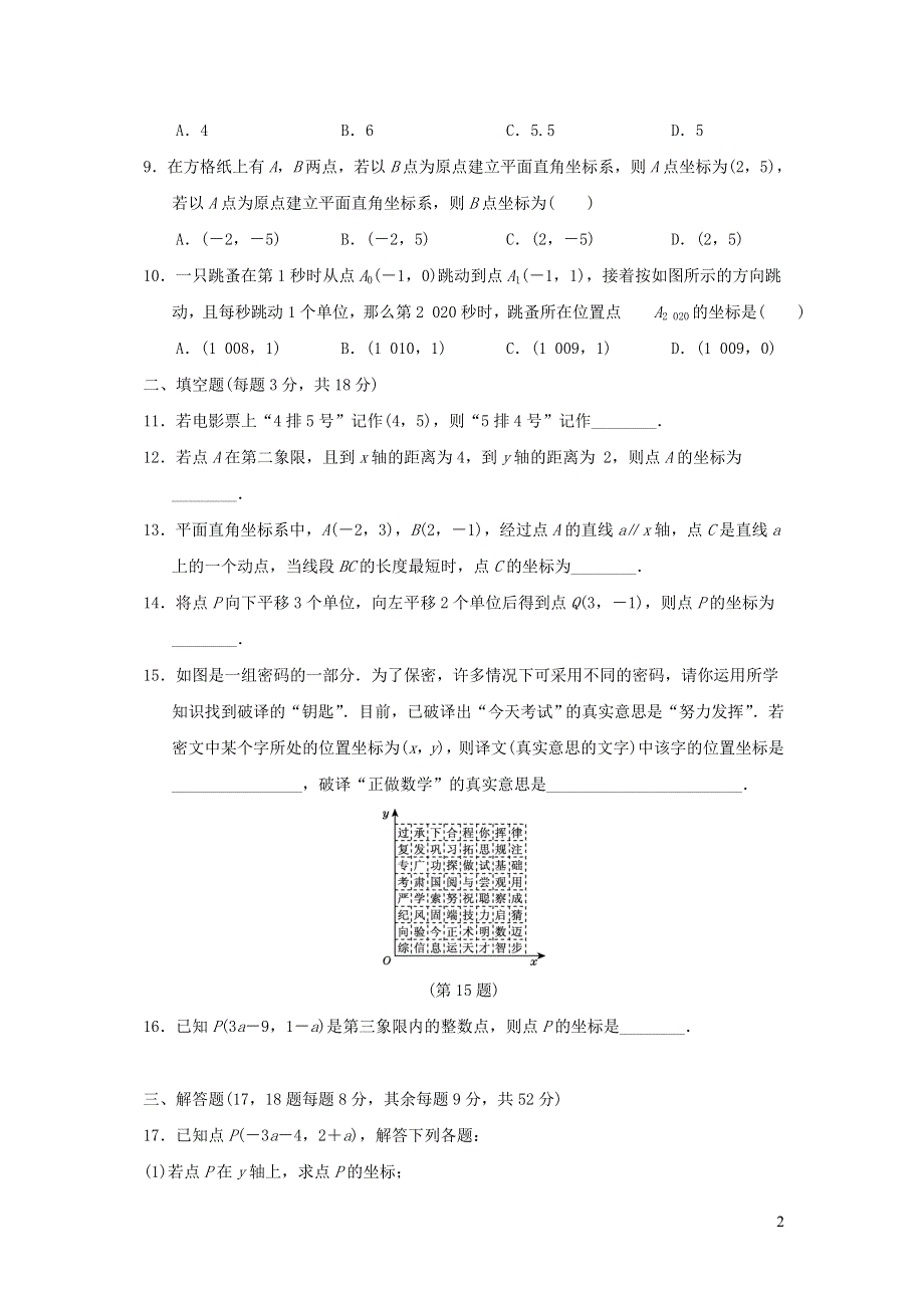 2021年八年级数学上册第11章平面直角坐标系达标测试题2（有答案沪科版）.doc_第2页