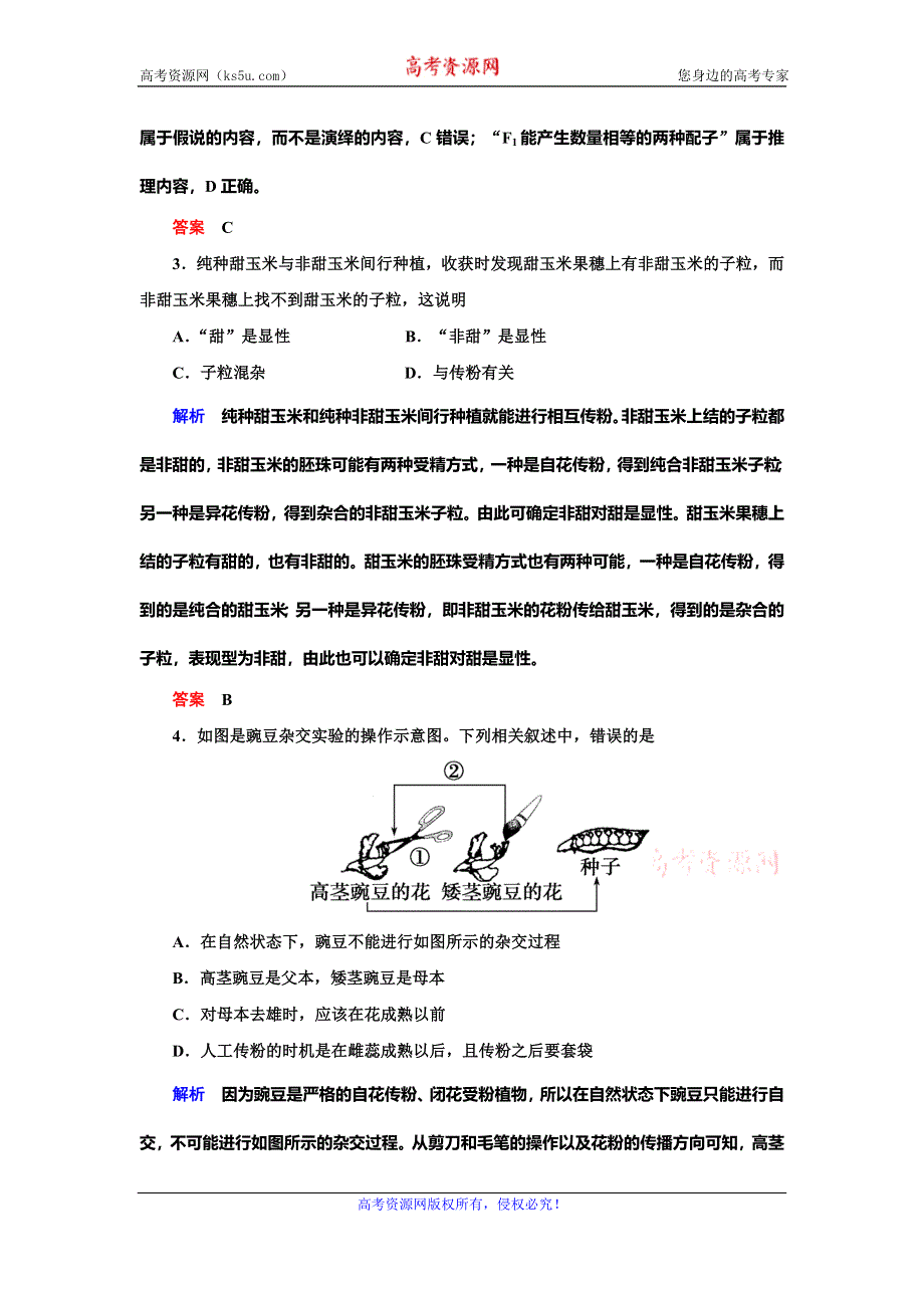 2019-2020学年人教版生物必修二抢分教程能力提升：第1章 第1节　孟德尔的豌豆杂交实验（一）Ⅰ WORD版.doc_第2页