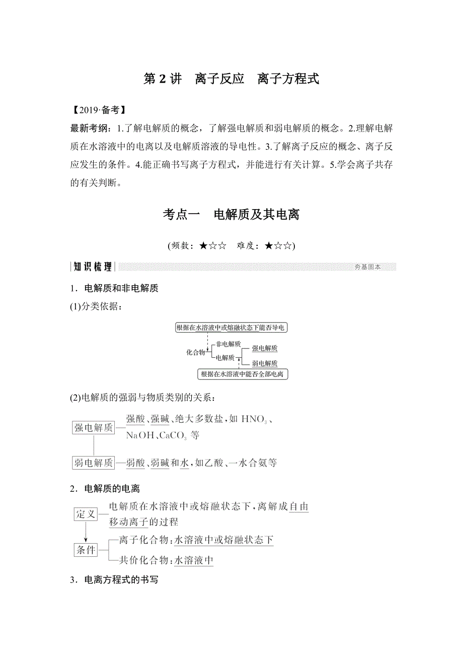 2020高考化学新一线大一轮复习人教通用版讲义 精练：第二章 第2讲 离子反应　离子方程式 WORD版含解析.doc_第1页