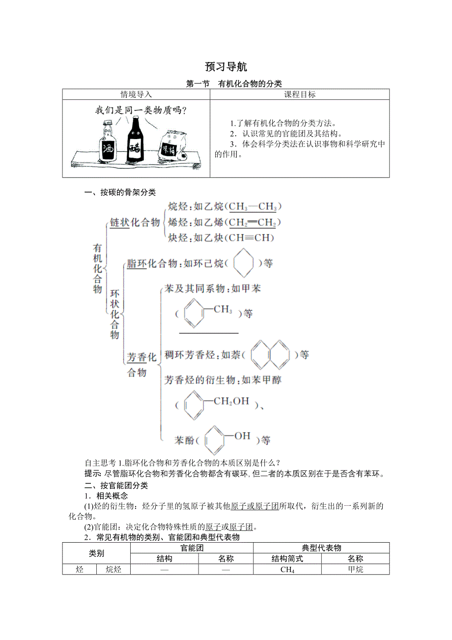 化学人教版选修5学案：预习导航 第一章第一节　有机化合物的分类 WORD版含解析.doc_第1页