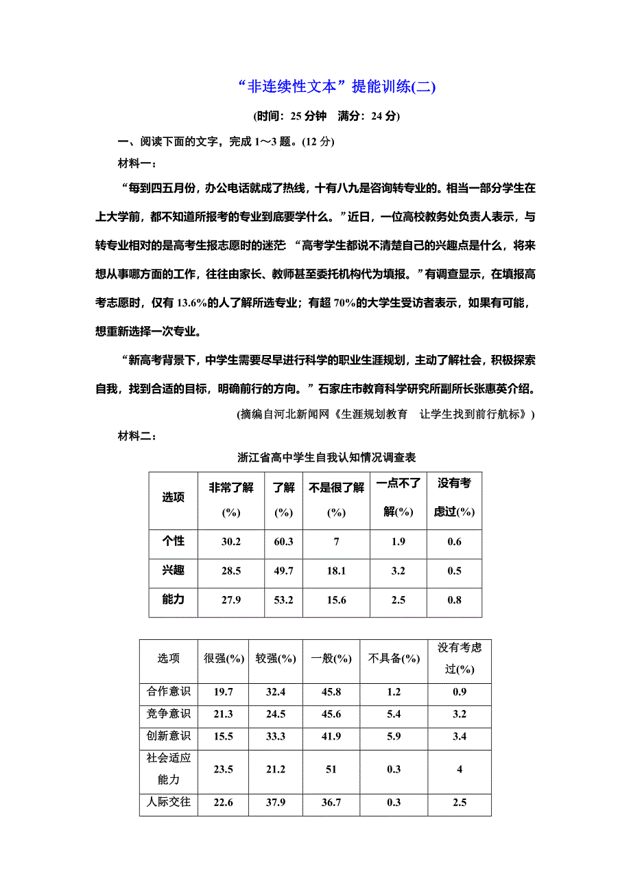 2022届高考语文一轮全程复习题型强化训练：“非连续性文本”提能训练（二） WORD版含解析.doc_第1页