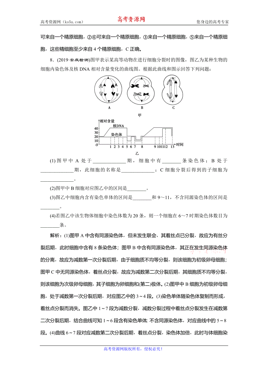 2019-2020学年人教版生物必修二新素养同步练习：第2章 第1节　减数分裂和受精作用　演练强化提升（Ⅲ） WORD版含解析.doc_第3页