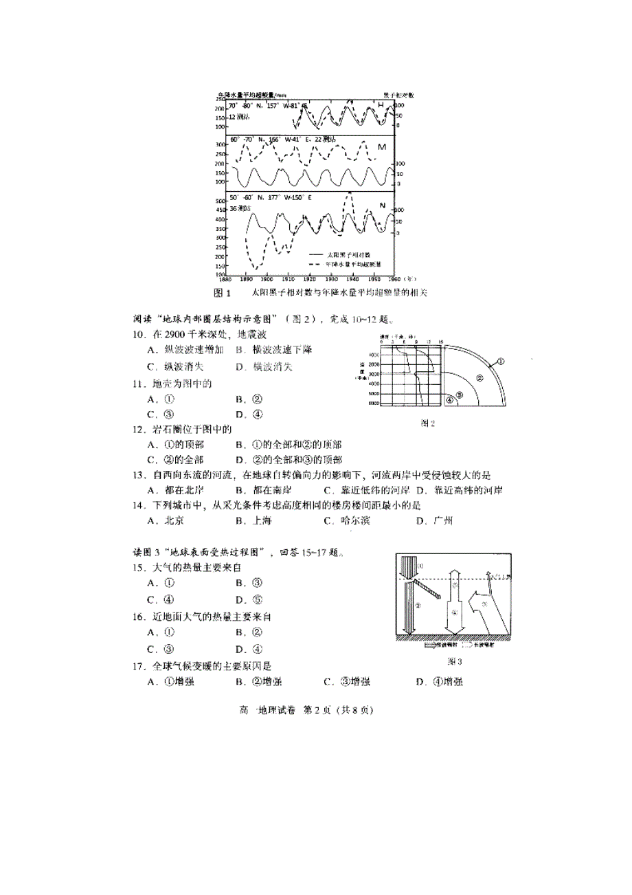 北京市东城区（南片）2013-2014学年高一上学期期末考试地理试题 扫描版无答案.doc_第2页