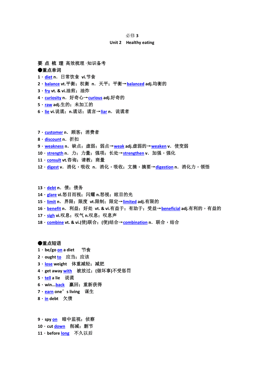 2012年高考英语要点梳理 重点突破： UNIT 2　HEALTHY EATING （新人教版必修3）.doc_第1页