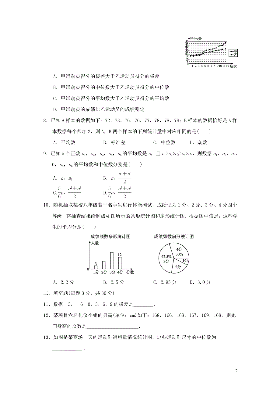 2021年八年级数学上册第六章数据的分析达标测试题（附答案北师大版）.doc_第2页