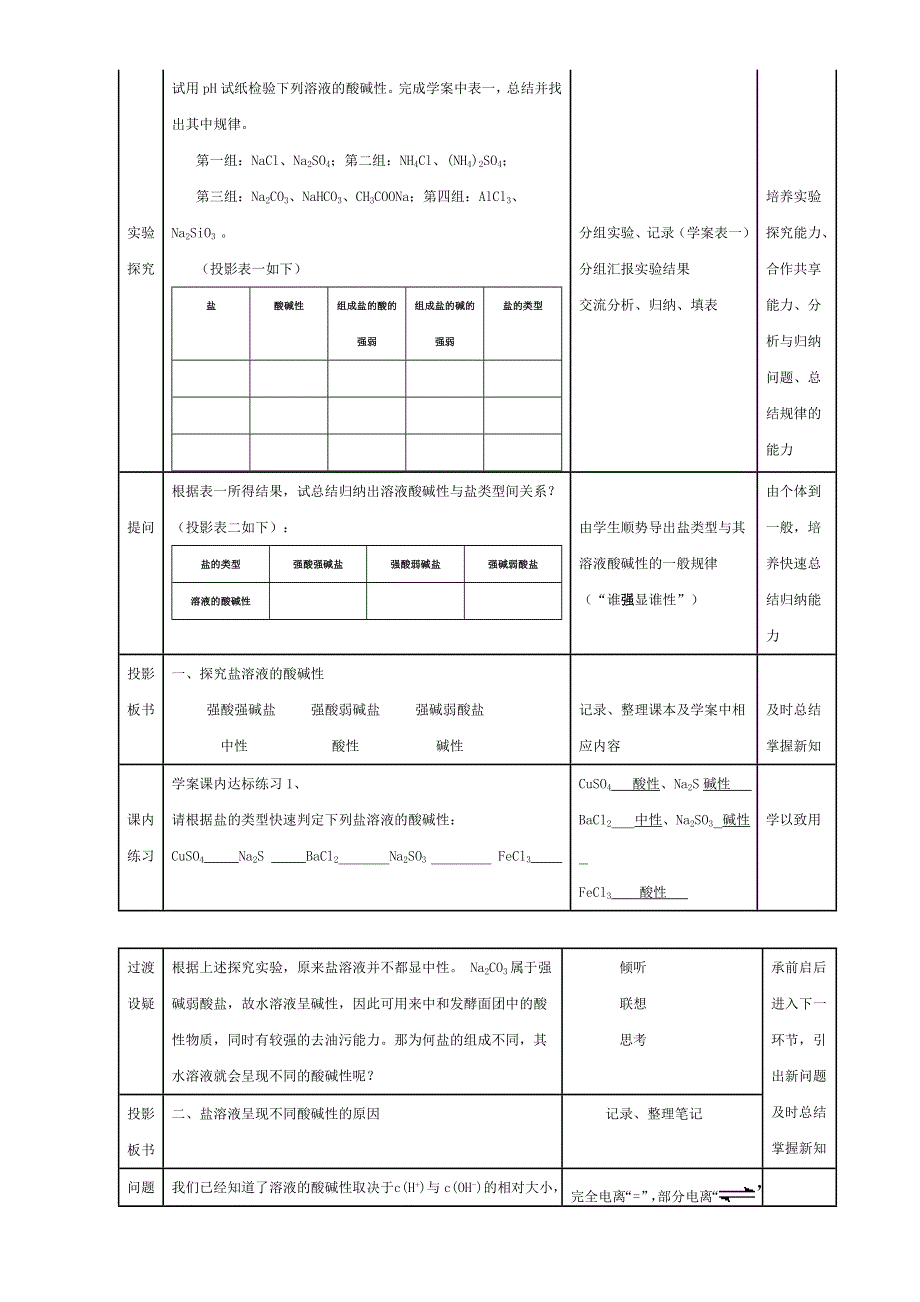 广东省揭阳市第三中学高中化学选修四：3-3盐类的水解（第一课时）教学设计 .doc_第3页