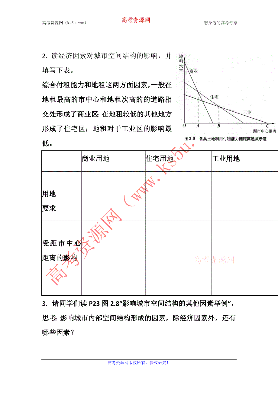 2016年重庆市潼南区柏梓中学高一地理人教必修二学案：2.1 城市的内部空间结构（第2课时） WORD版含答案.doc_第3页