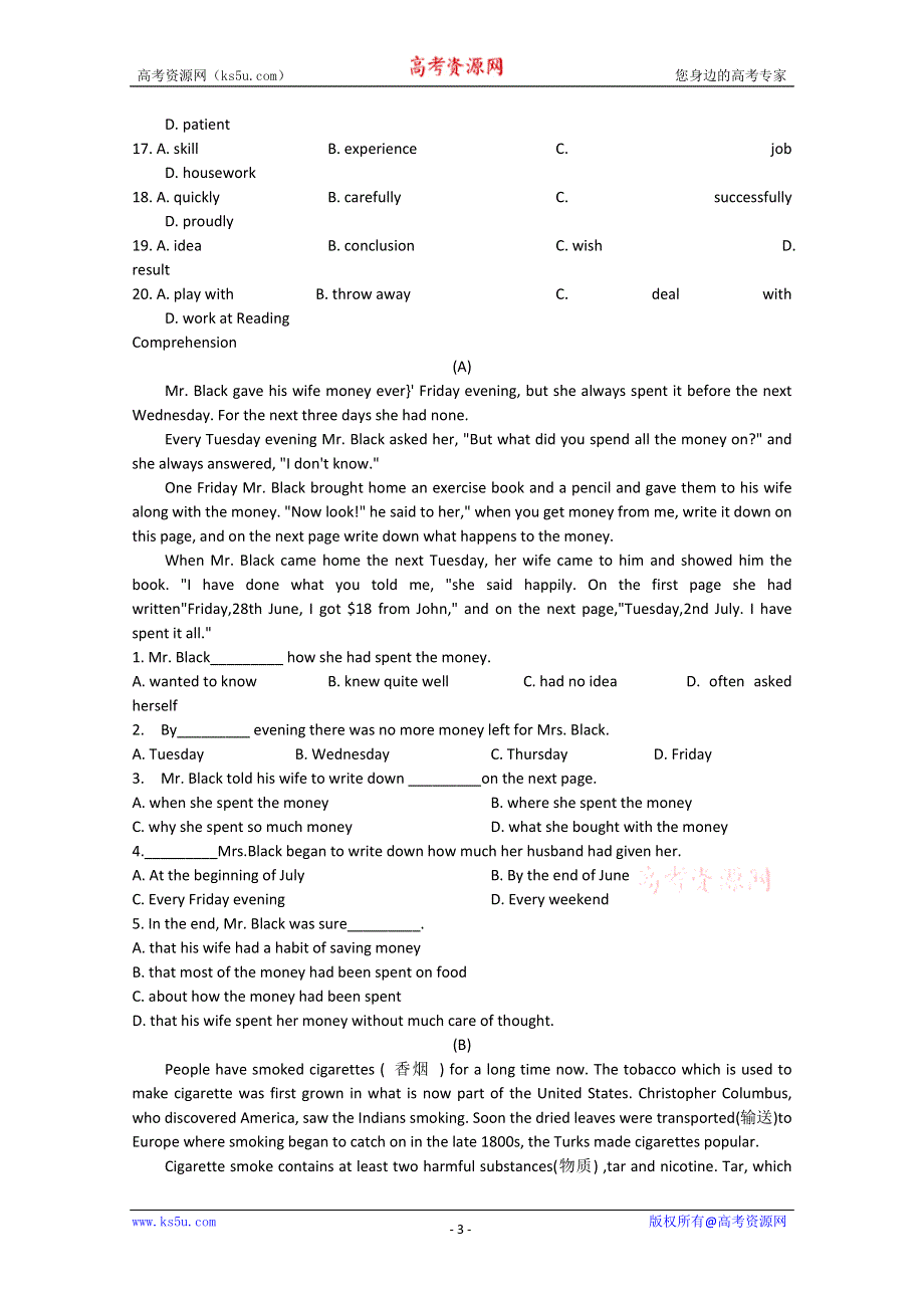 2014-2015学年高中英语同步系列练习题《10》及答案：UNIT2（人教新课标必修4）.doc_第3页