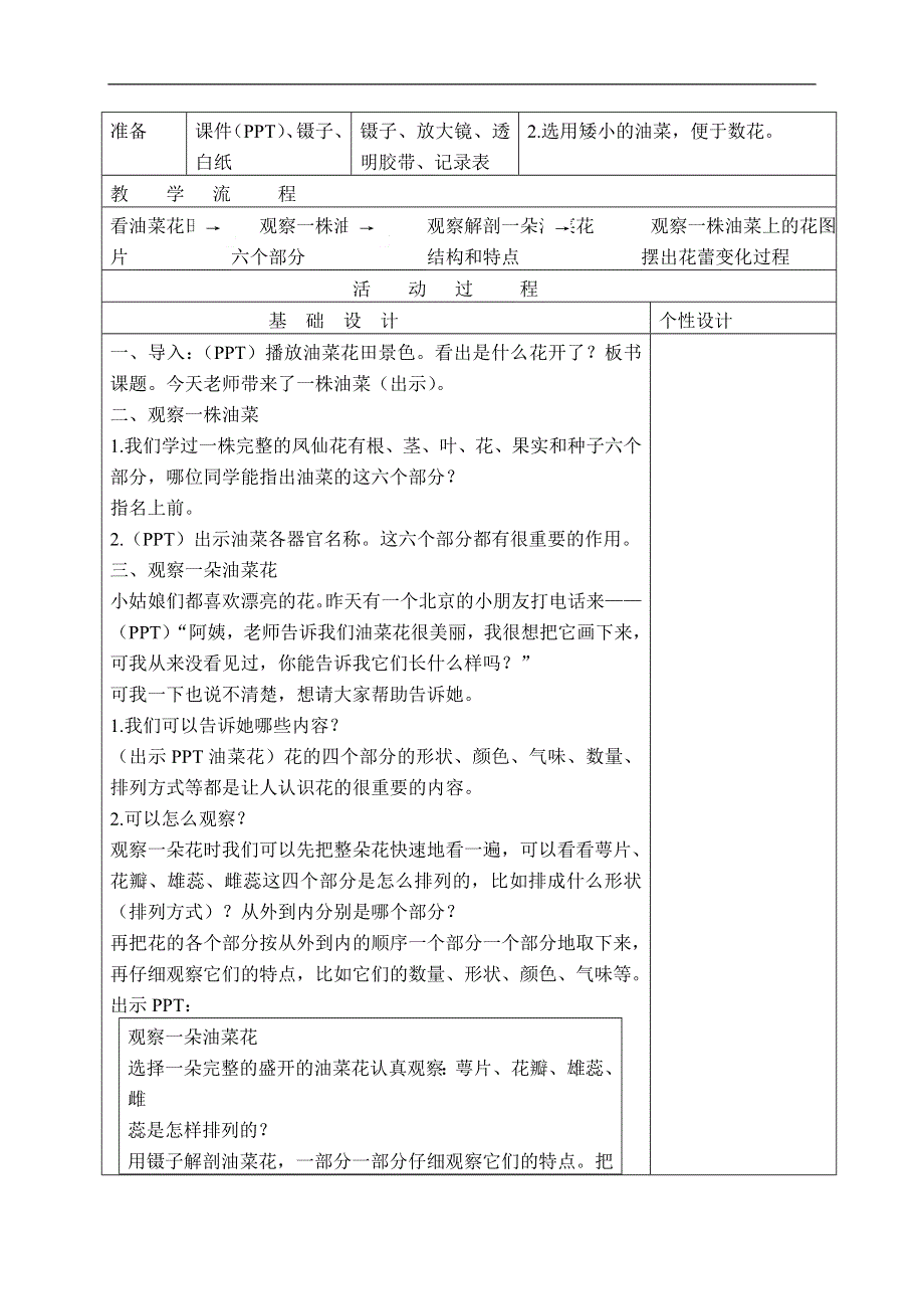 教科小学科学四下《2.1.油菜花开了》word教案(3).doc_第2页