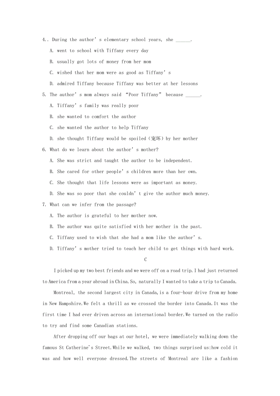 内蒙古呼伦贝尔市阿荣旗第一中学2020-2021学年高一英语上学期月考试题（无答案）.doc_第3页