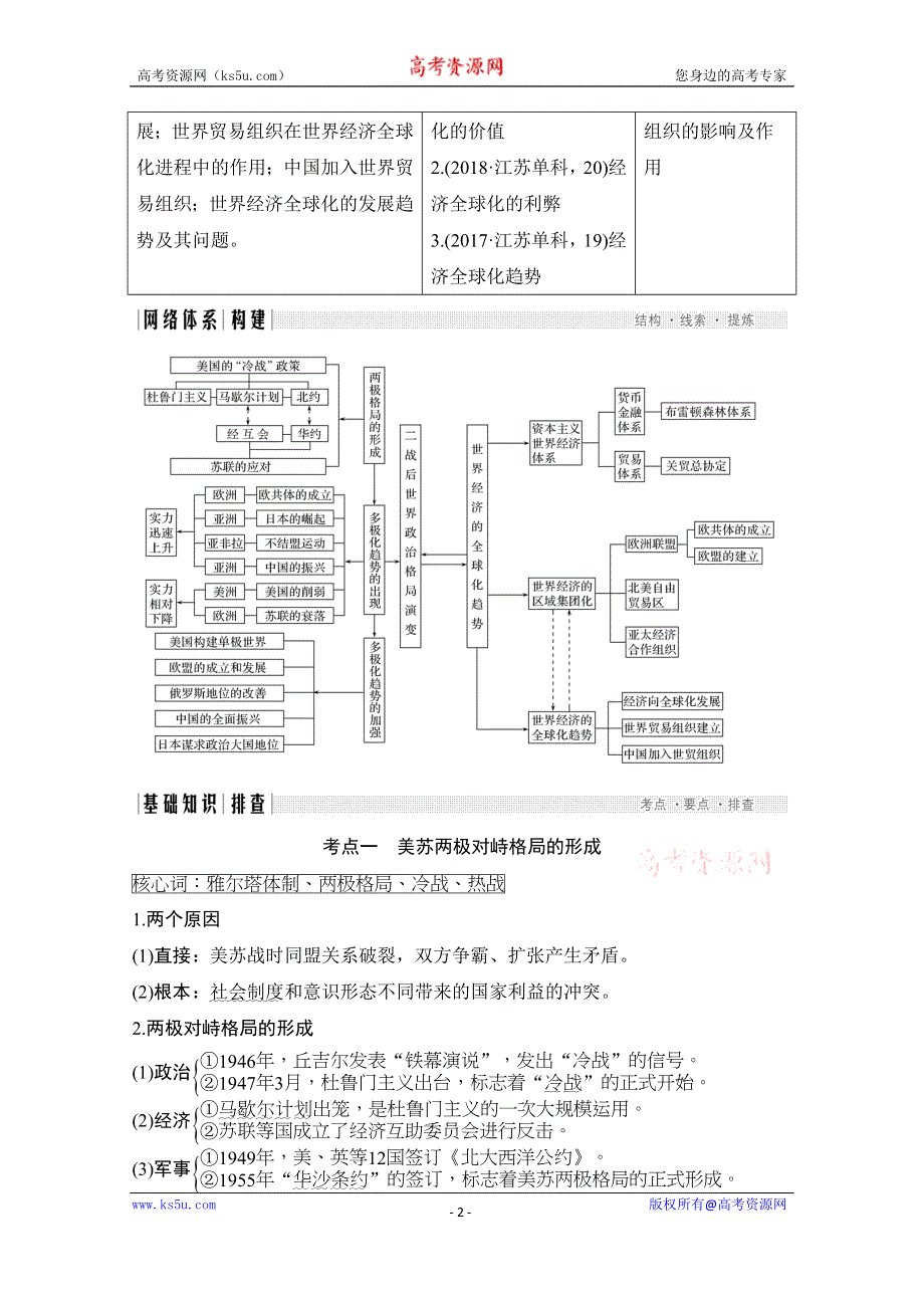 2020高考历史攻略大二轮江苏专用讲义增分练：第13讲 第二次世界大战后世界政治格局的演变和经济全球化趋势 WORD版含解析.doc_第2页