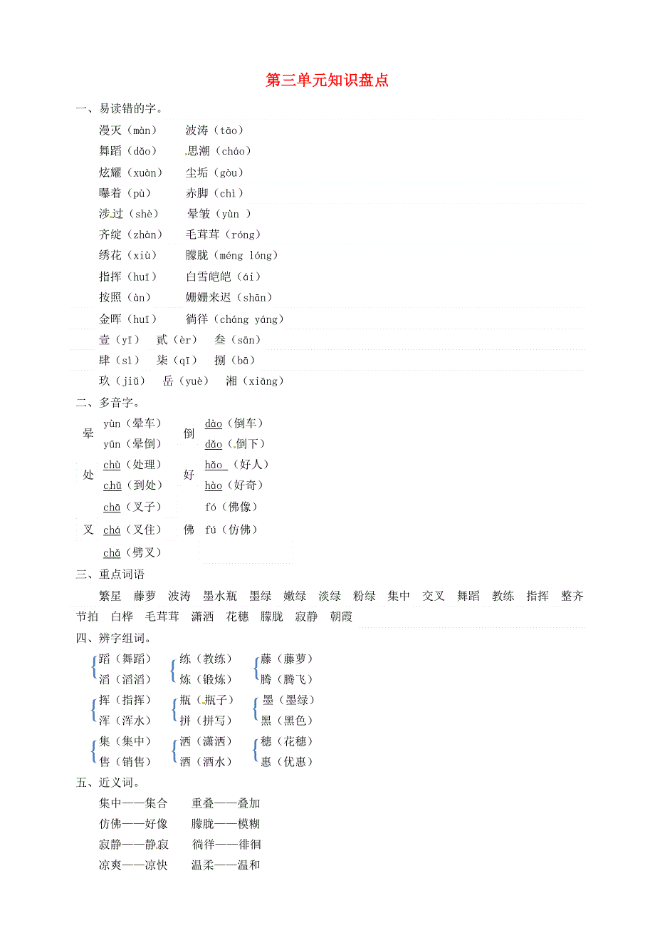 2021年四年级语文下册 第三单元知识点素材 新人教版.doc_第1页