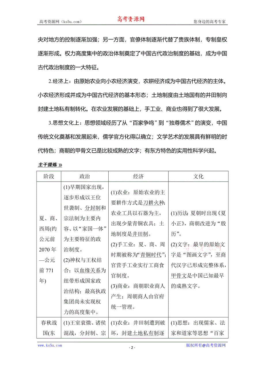 2020高考历史攻略大二轮江苏专用讲义增分练：第1讲　古代中华文明的奠基与初步发展——先秦、秦汉 WORD版含解析.doc_第2页