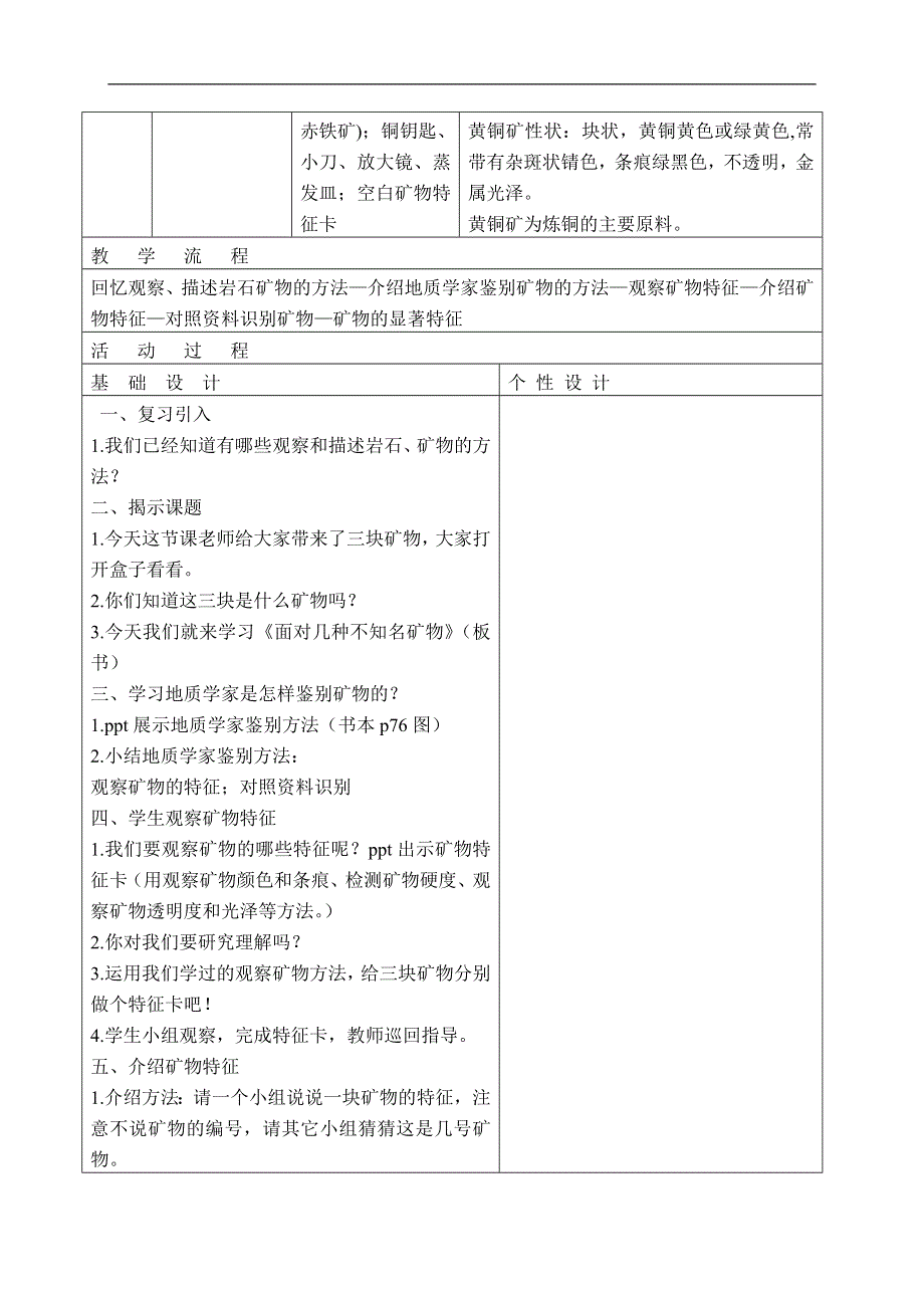 教科小学科学四下《4.6.面对几种不知名矿物》word教案(2).doc_第2页