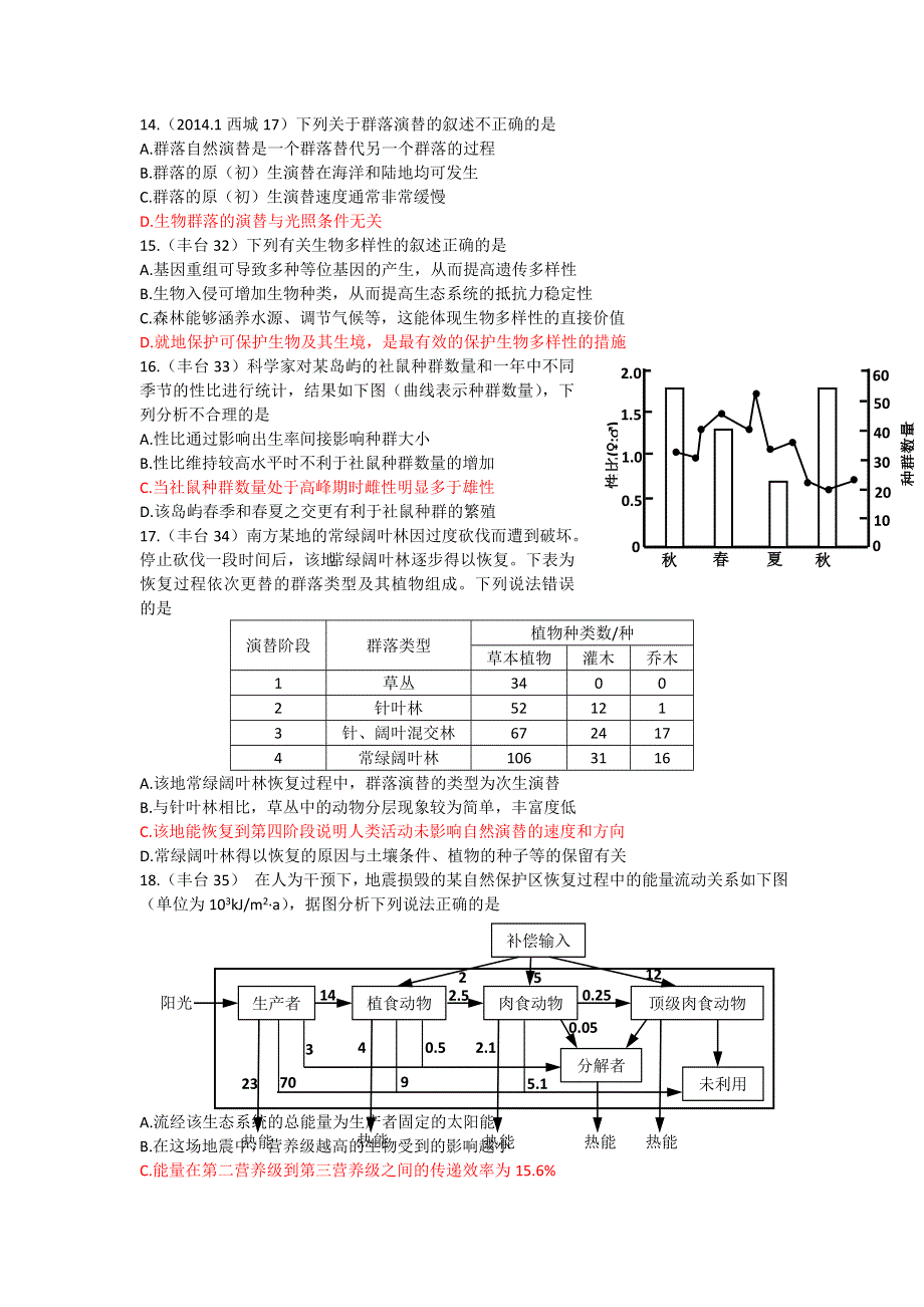 北京市各区2014届高三上学期期末生物试题分类汇编--3.3种群、群落、生态系统 WORD版含答案.doc_第3页