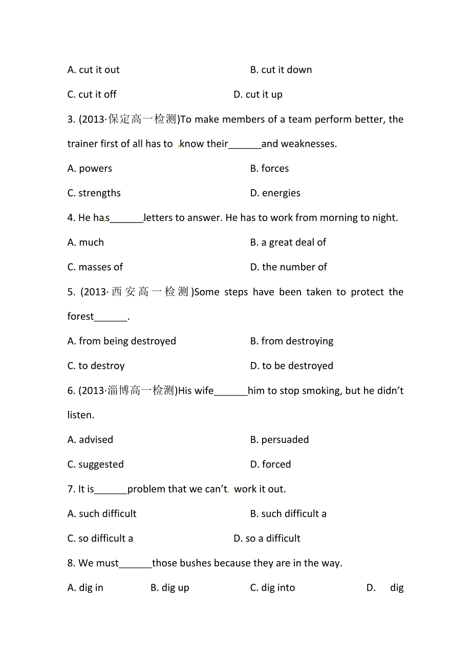 2014-2015学年高中英语同步课时通练习题（1）及答案：UNIT4（人教新课标必修3）.doc_第2页