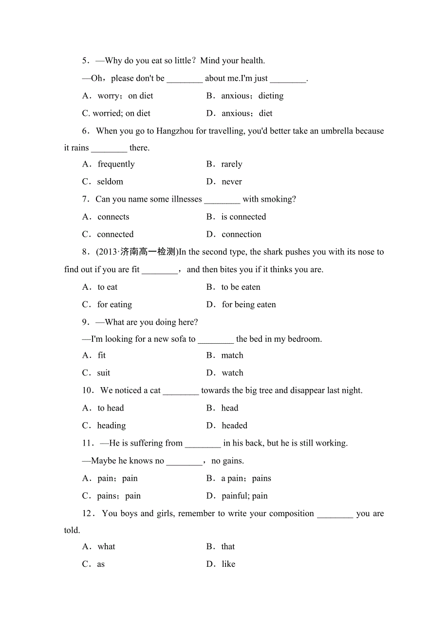 2014-2015学年高中英语同步（课时）练习（1）及答案：MODULE 1 OUR BODY AND HEALTHY HABITS（外研版必修2）.doc_第2页