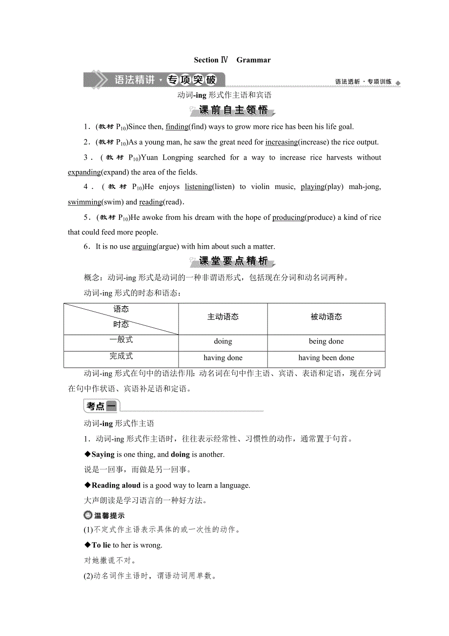 2019-2020学年人教版英语必修四新素养同步讲义：UNIT 2 WORKING THE LAND 4 SECTION Ⅳ　GRAMMAR WORD版含答案.doc_第1页