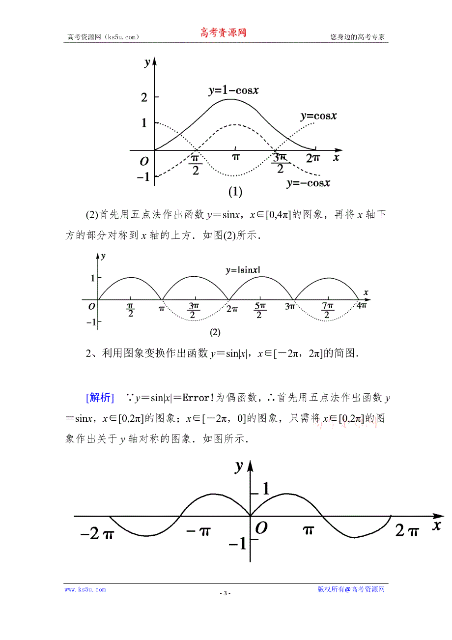 山东省济宁市某教育咨询有限公司高一数学（新人教A版必修4）考点清单：《1.4.1 正弦函数、余弦函数的图象》.doc_第3页