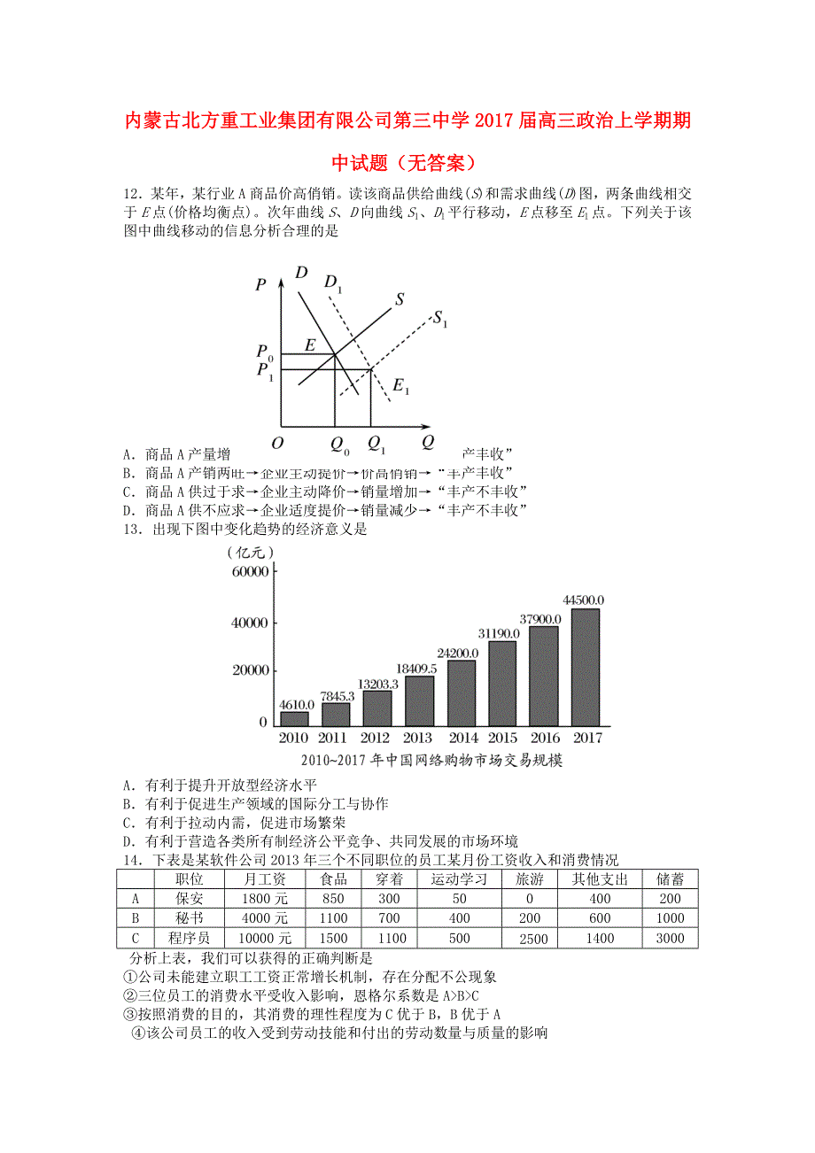 内蒙古北方重工业集团有限公司第三中学2017届高三政治上学期期中试题 WORD版含答案.doc_第1页