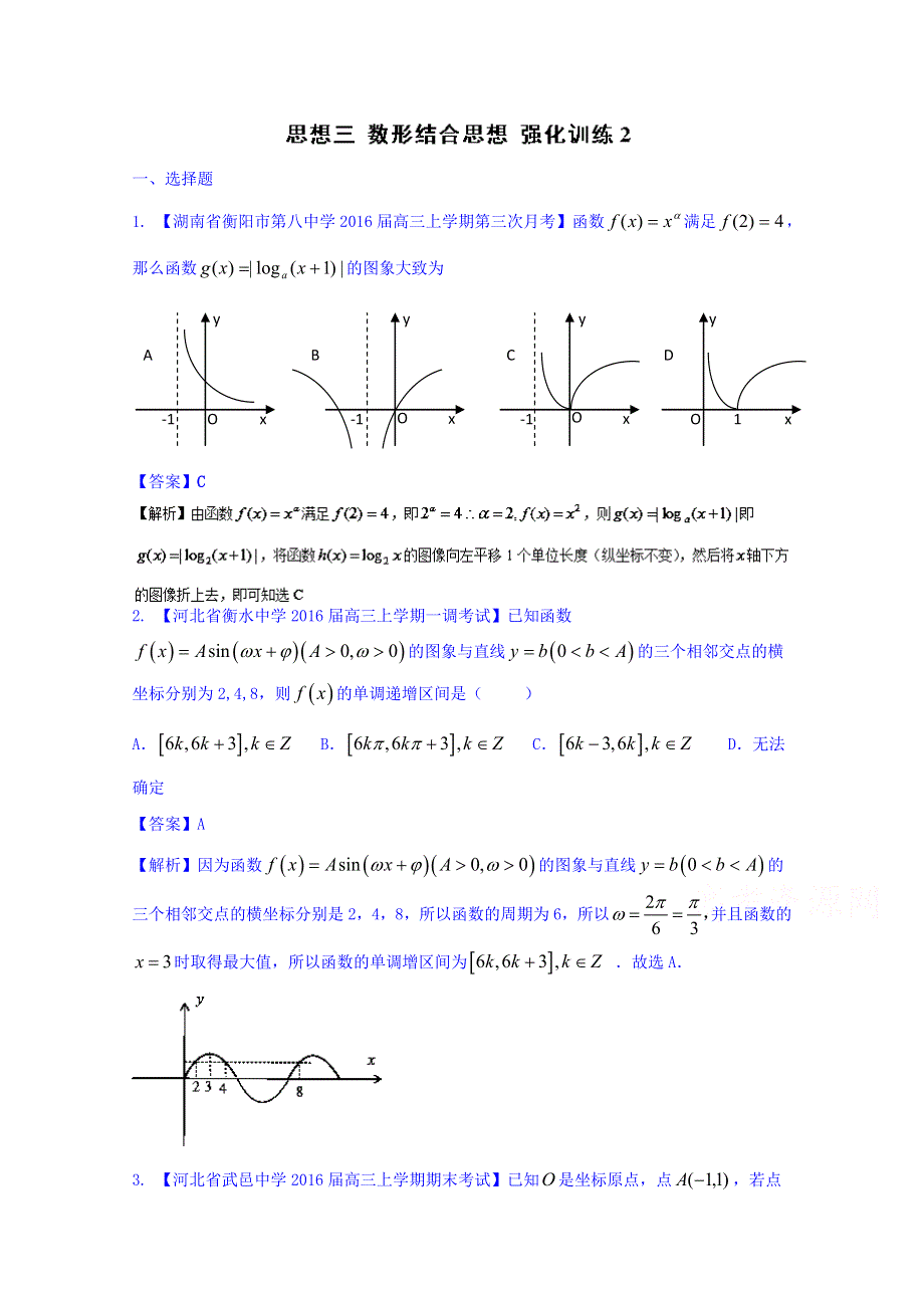 2016年高三二轮复习精品数学 思想三 数形结合思想 强化训练2数学（文） WORD版含解析.doc_第1页