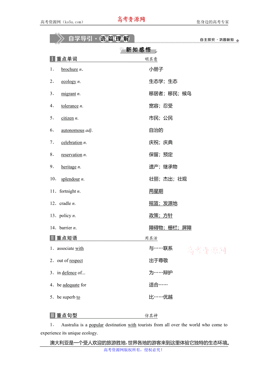 2019-2020学年人教版英语选修九新素养同步讲义：UNIT 3 AUSTRALIA 1　UNIT 3　SECTION Ⅰ　WARMING UP & READING—PREPARING WORD版含答案.doc_第2页