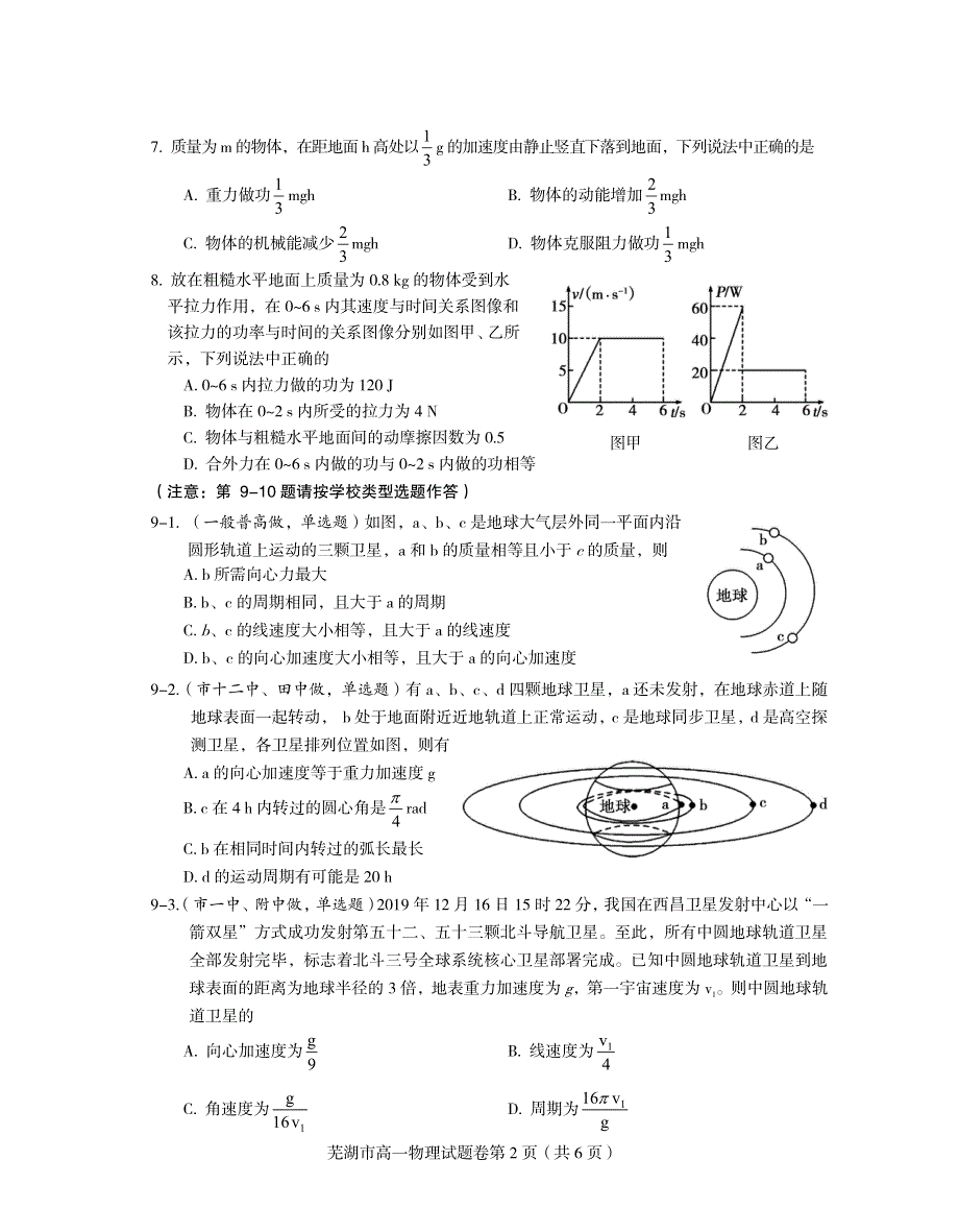 安徽省芜湖市2020-2021学年高一下学期期末考试物理试题 PDF版含答案.pdf_第2页