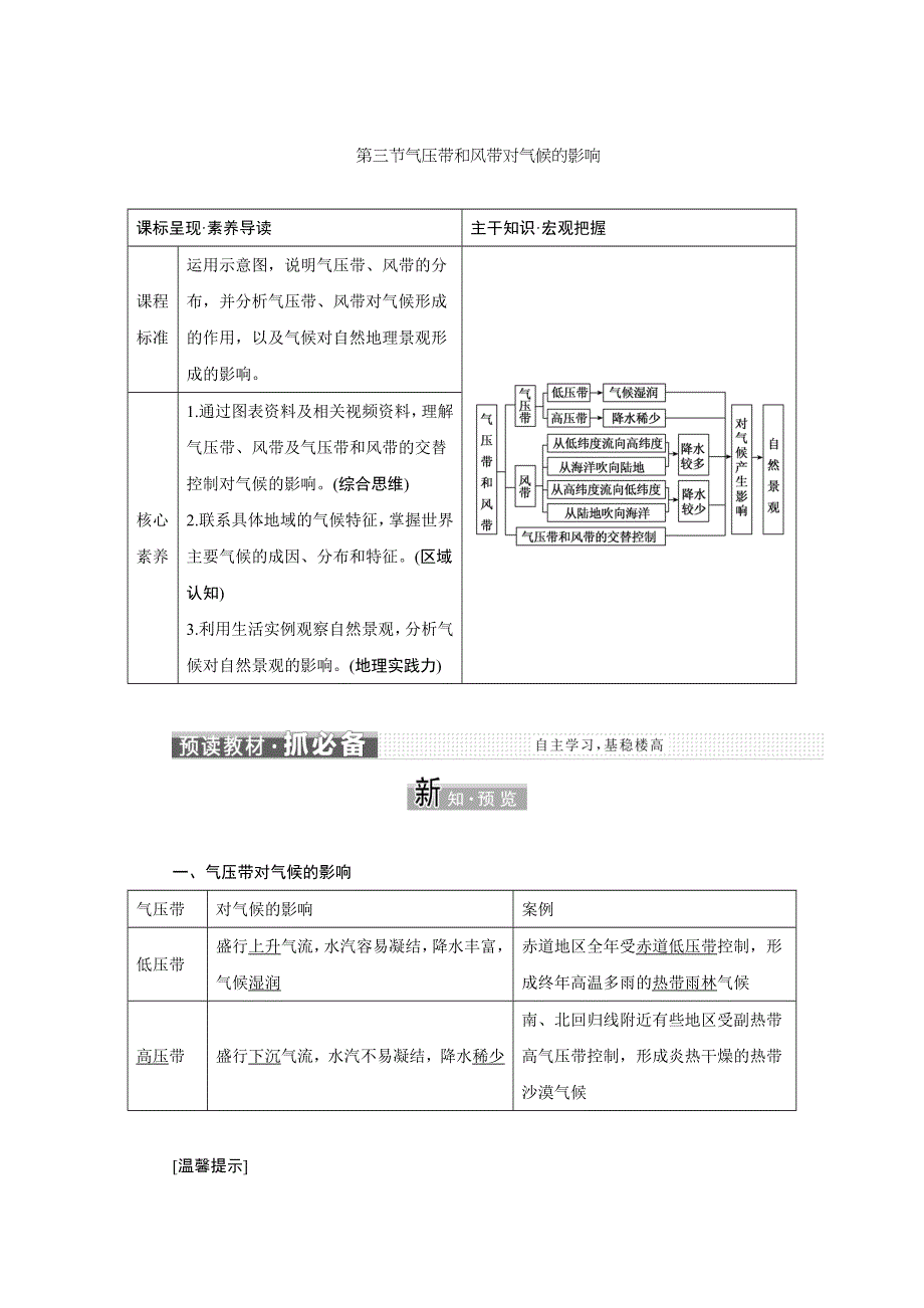 新教材2021-2022学年高中人教版地理选择性必修1学案：3-3 气压带和风带对气候的影响 WORD版含解析.doc_第1页