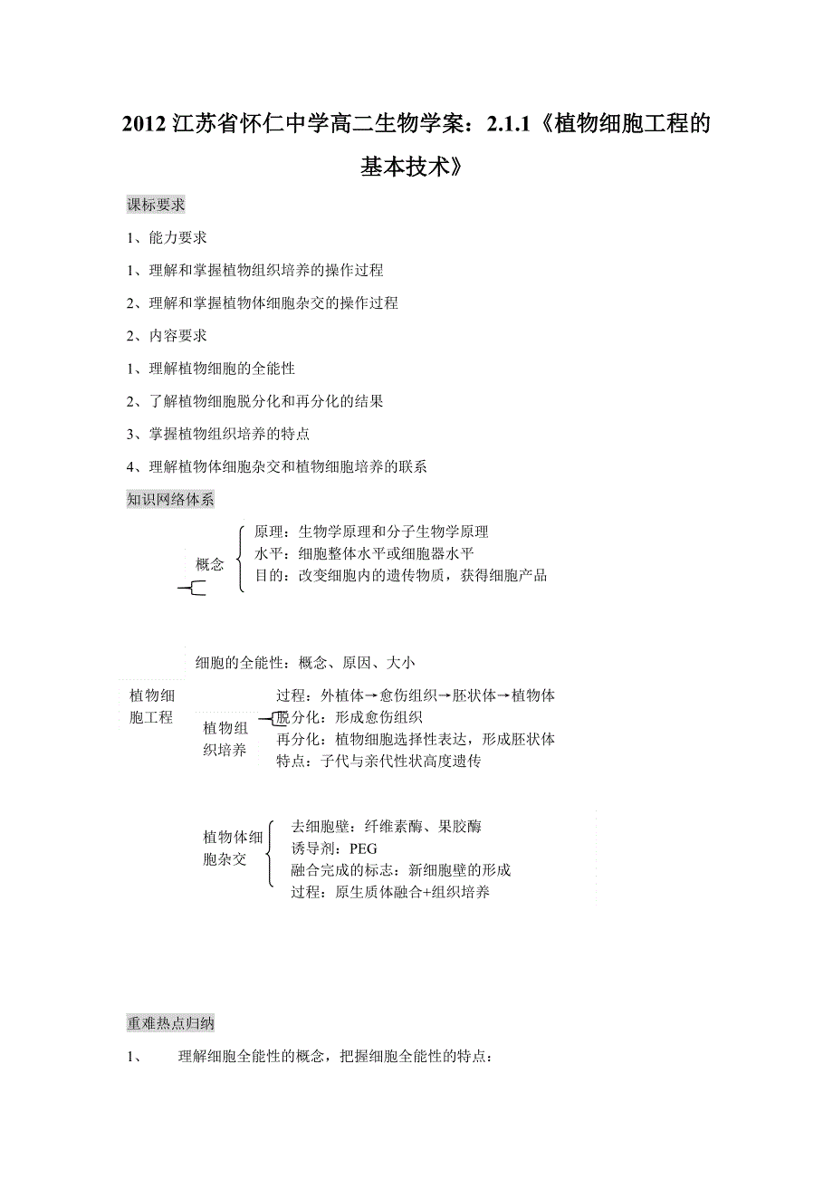 2012江苏省怀仁中学高二生物学案：2.doc_第1页