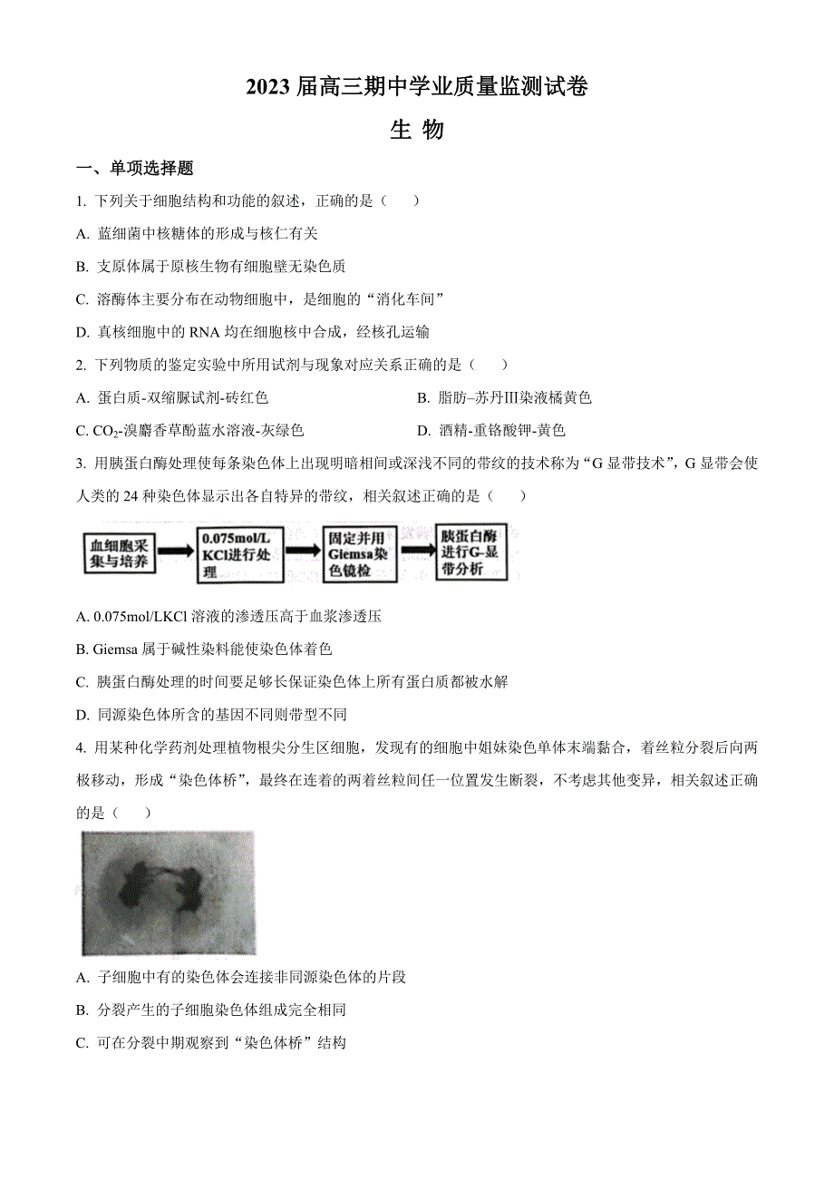 江苏省南通市海安市2022-2023学年高三上学期11月期中考试 生物 WORD版含答案.docx_第1页