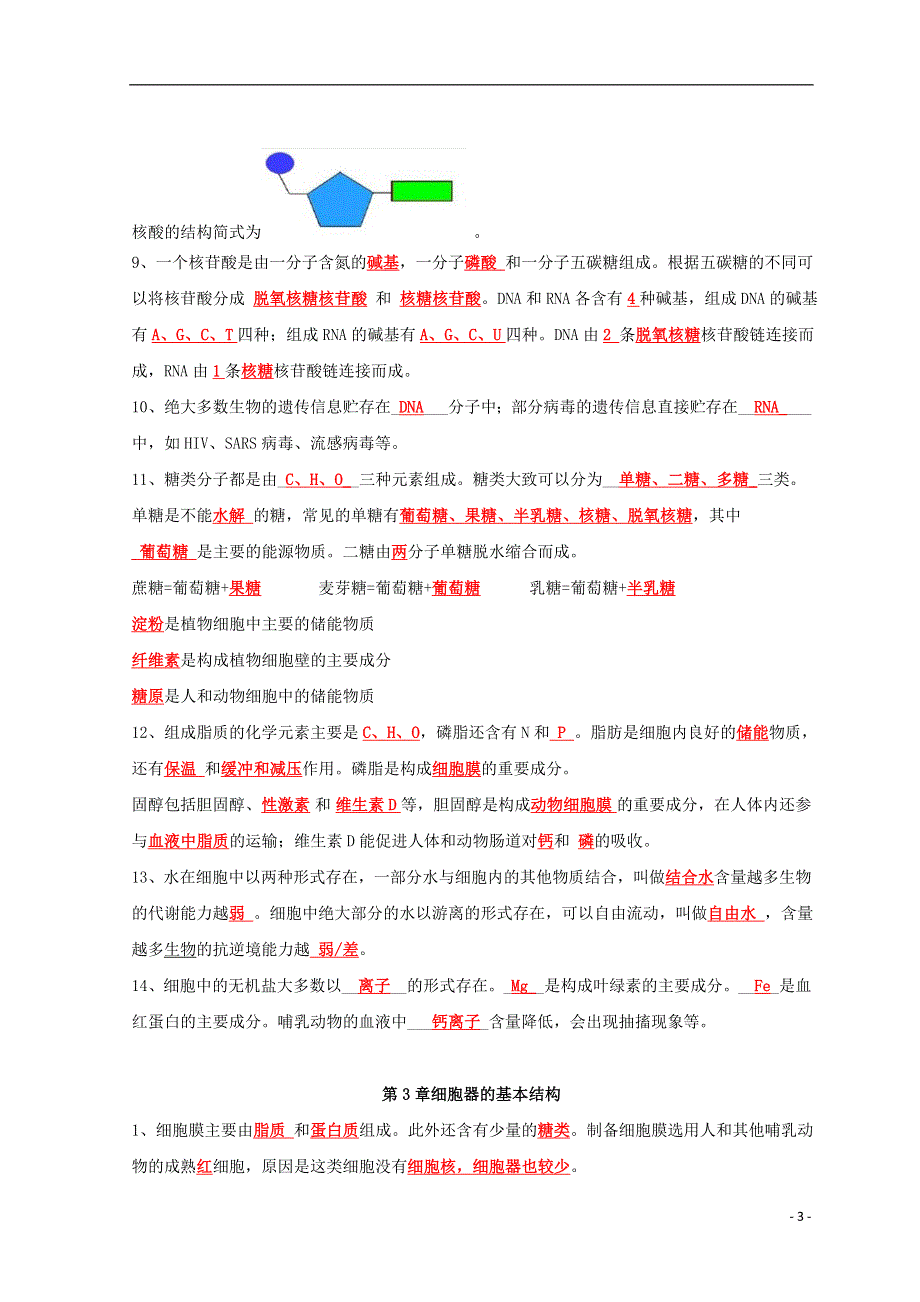 2022年新教材高中生物 分子与相比知识点填空清单练习 新人教版必修1.doc_第3页