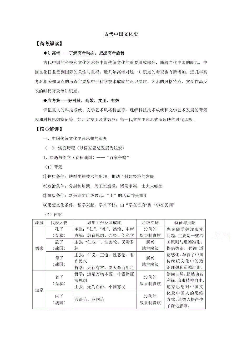 2016年高考历史复习素材（提炼考点 核心解读）教案：古代中国文化史.doc_第1页