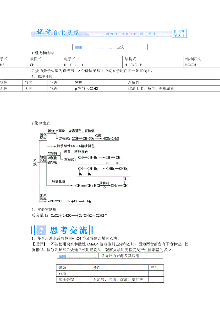 《同步课堂》2014年化学人教版选修5教案：2-1-2 炔烃　脂肪烃的来源及其应用.doc_第3页