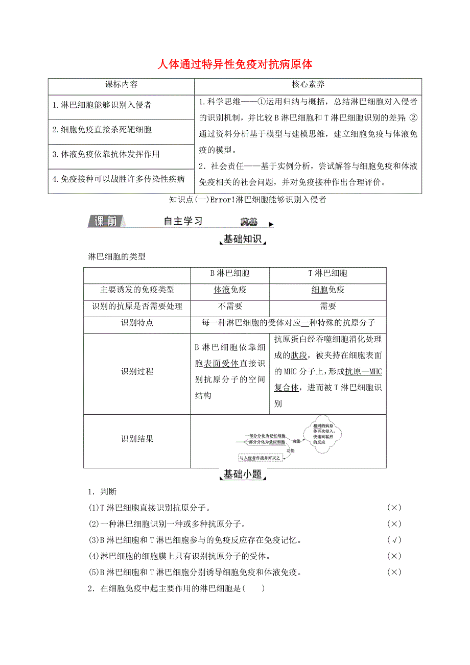 2022年新教材高中生物 第四章 免疫调节 第三节 人体通过特异性免疫对抗病原体学案 浙科版选择性必修1.doc_第1页