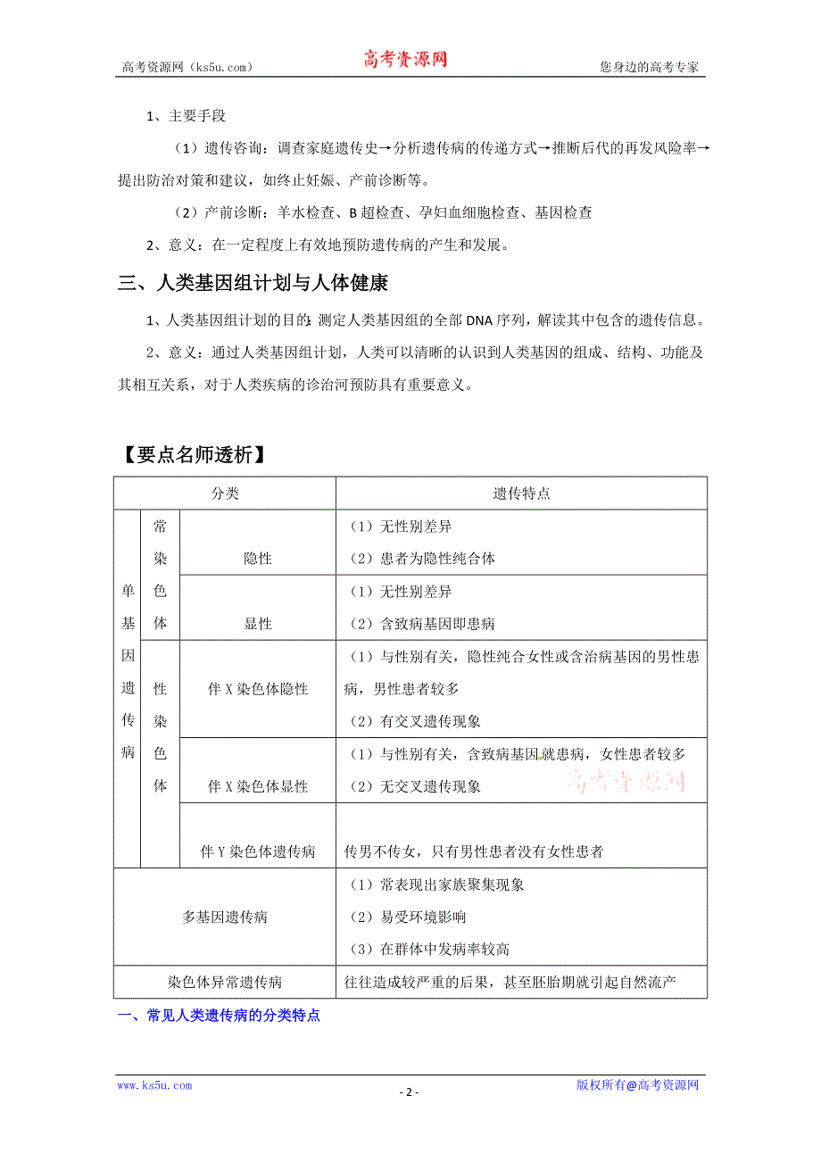 2012版生物一轮精品复习学案：5.3 人类遗传病（必修2）.doc_第2页