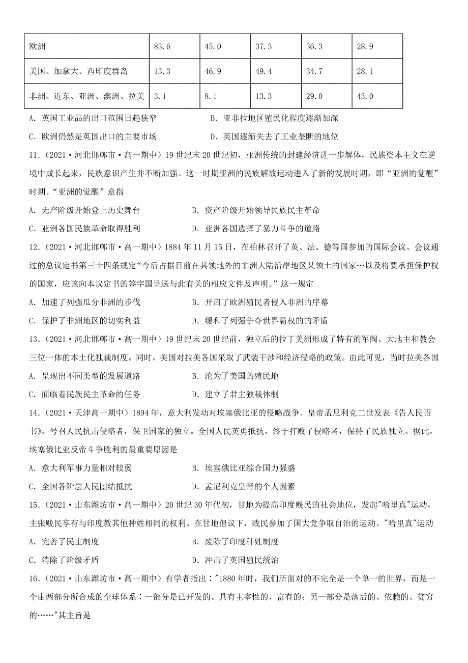 2022年新教材高中历史 第6单元 世界殖民体系与亚非民族独立运动分层训练1 部编版必修中外历史纲要（下）.doc_第3页