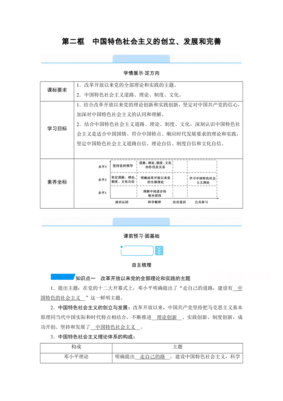 新教材2021-2022学年高中人教版政治必修1学案：3-2 中国特色社会主义的创立、发展和完善 WORD版含解析.doc_第1页