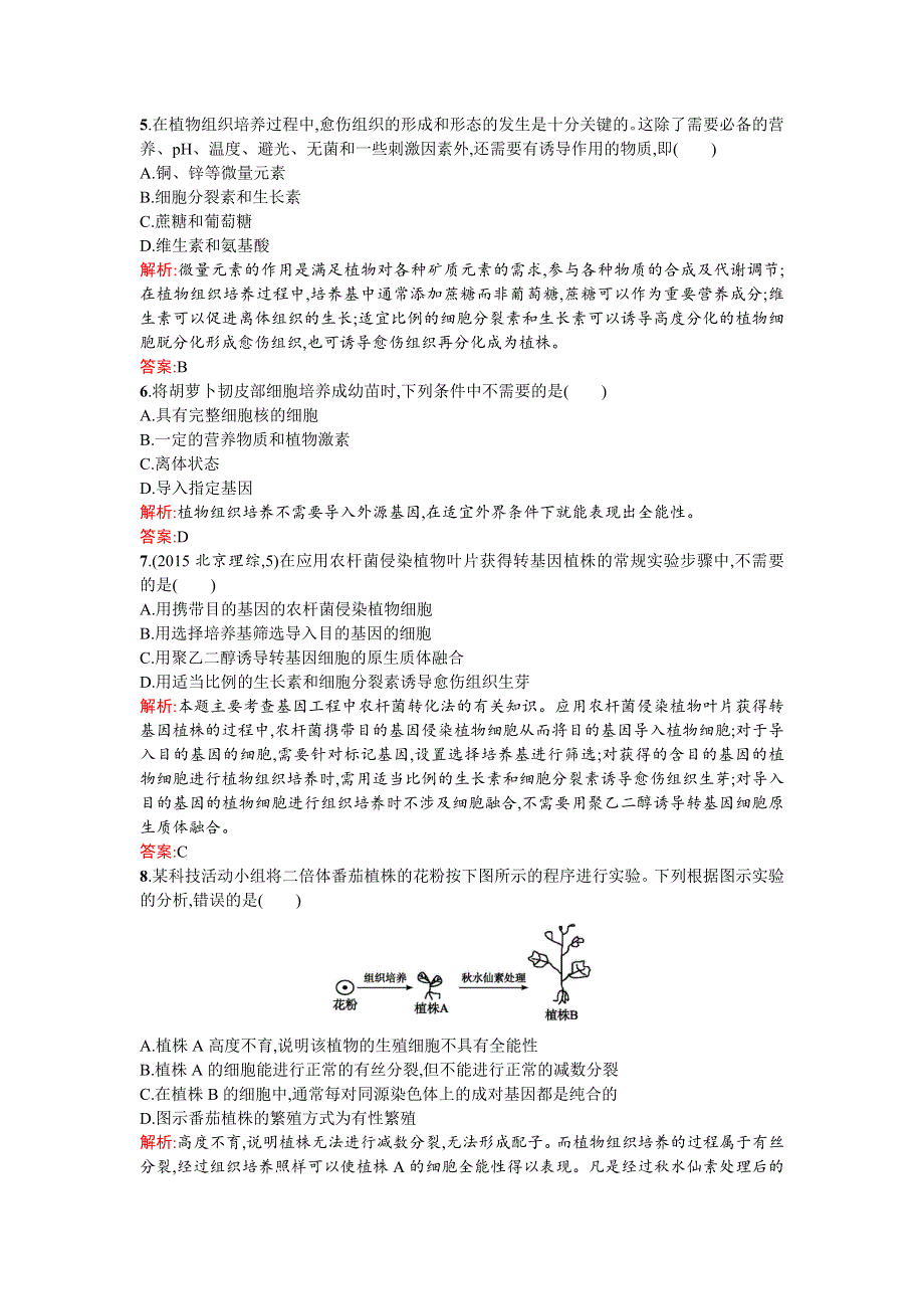 《同步测控 优化设计》2015-2016学年高二人教版生物选修三练习：2.1.1植物细胞工程的基本技术 WORD版含答案.doc_第2页