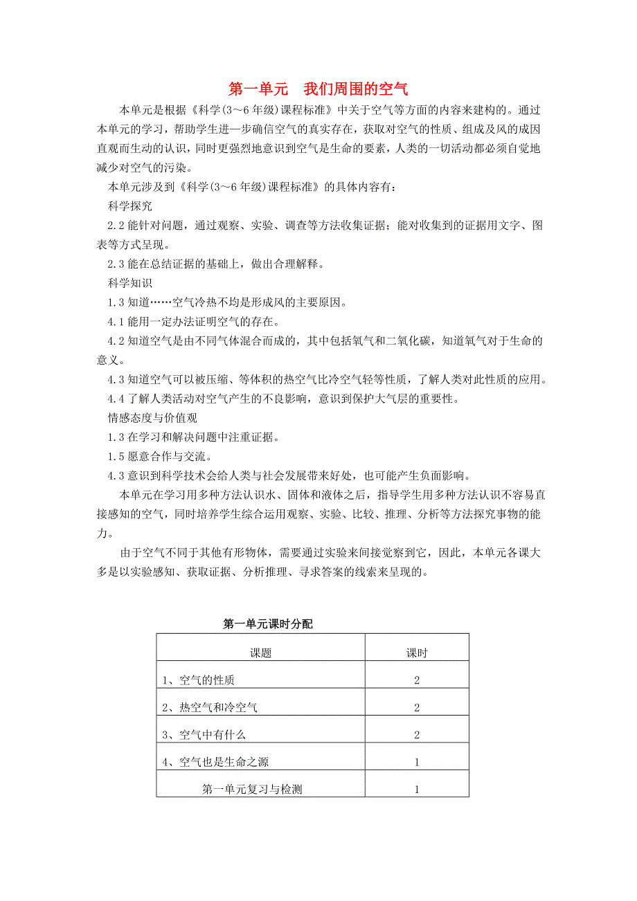 四年级科学上册 第一单元 我们周围的空气单元分析 苏教版.doc_第1页