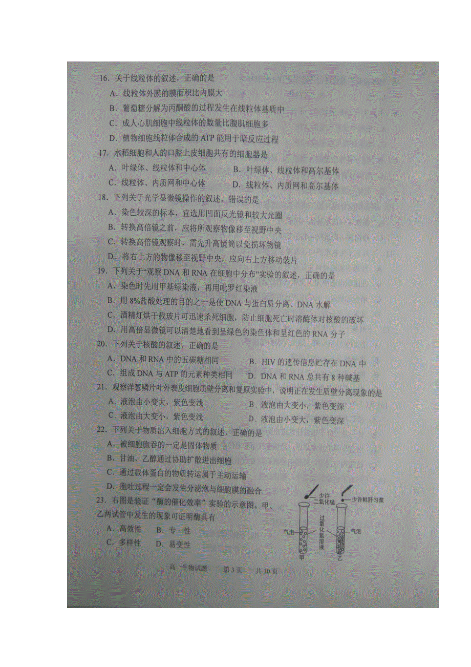 山东省淄博市2016-2017学年高一上学期期末考试生物试题 扫描版缺答案.doc_第3页