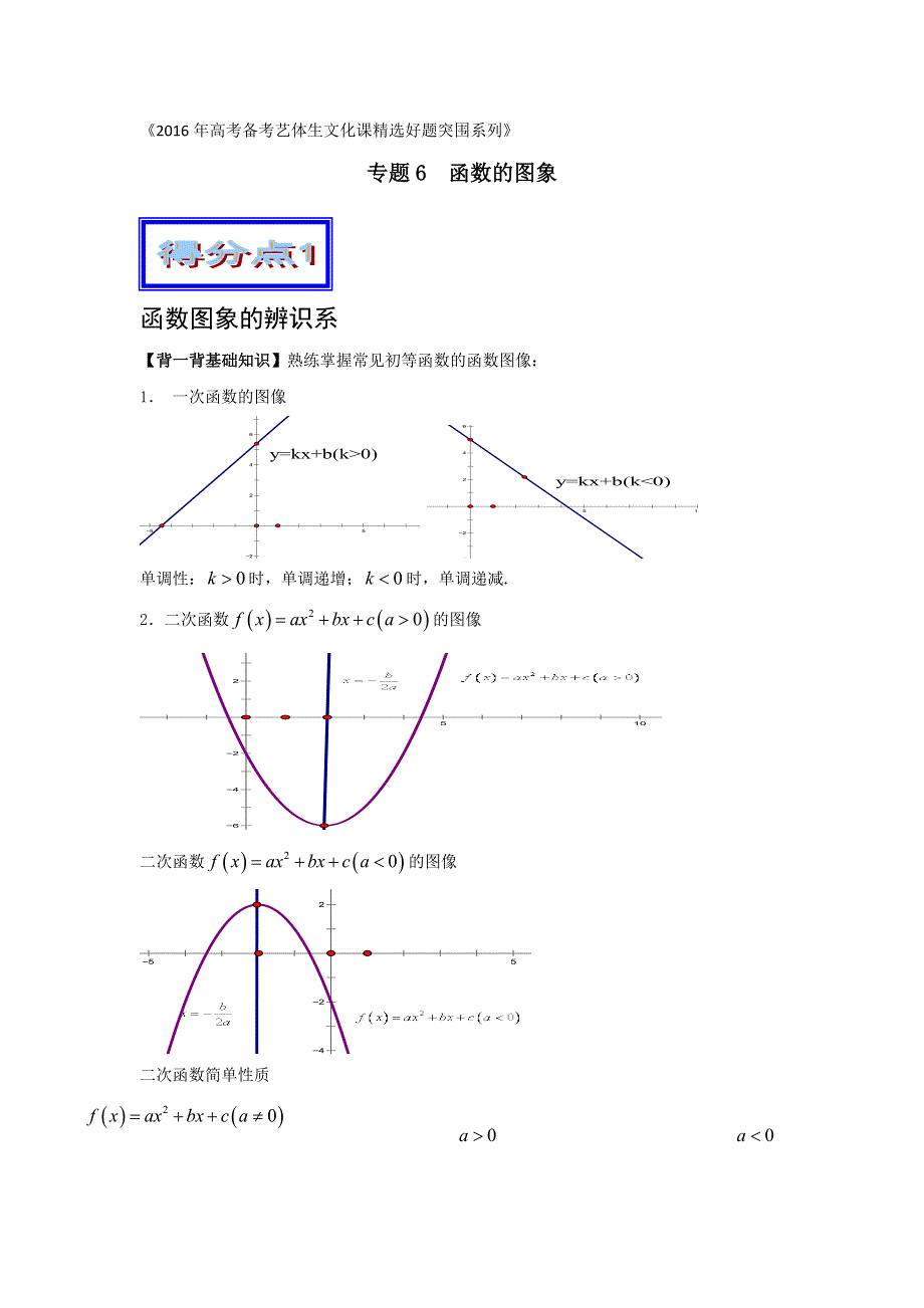 2016年高考数学备考艺体生百日突围系列 专题06函数的图象（基础篇）解析版 WORD版含解析.doc_第1页