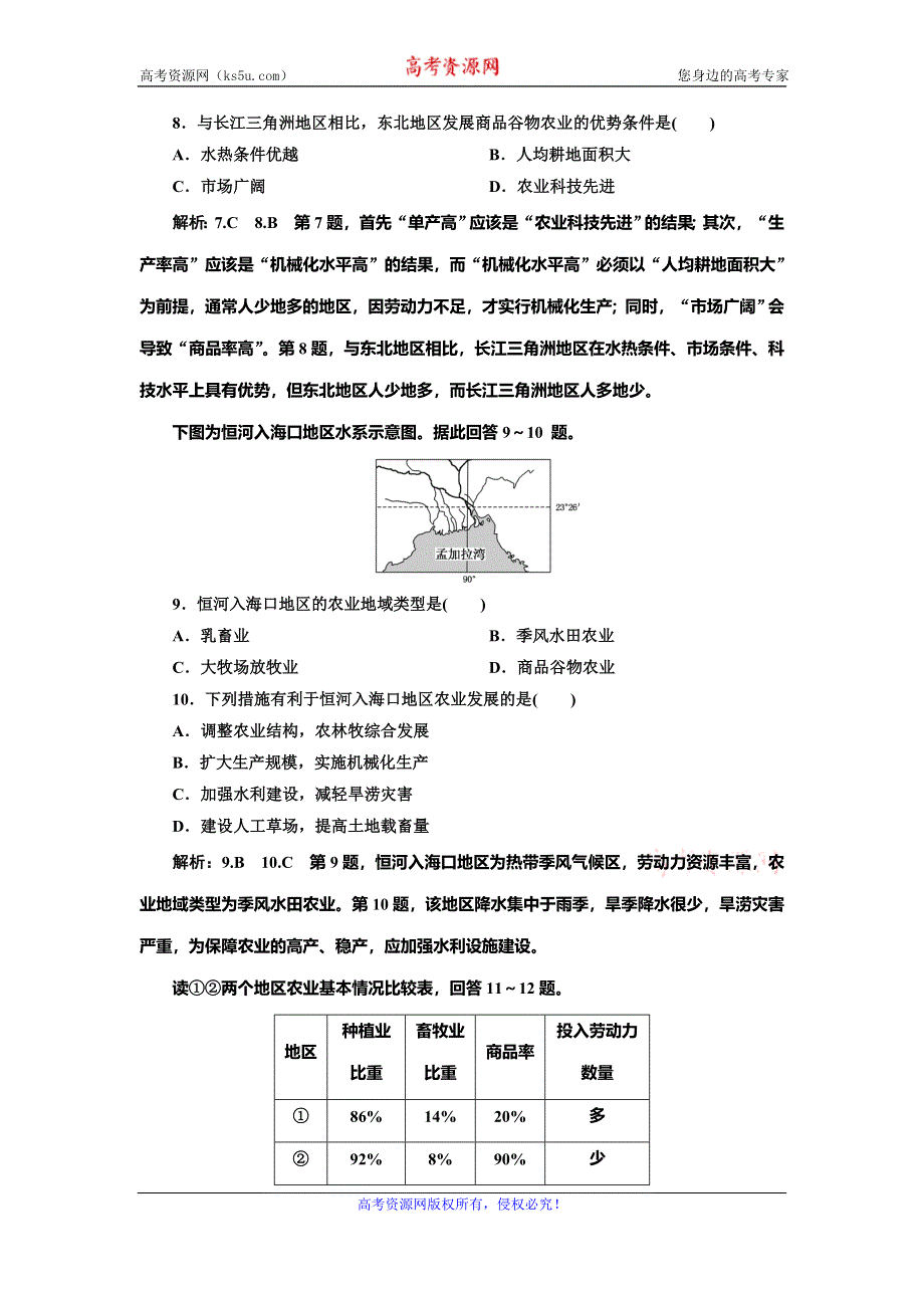 2019-2020学年人教版高中地理必修二课时跟踪检测八 以种植业为主的农业地域类型 WORD版含解析.doc_第3页