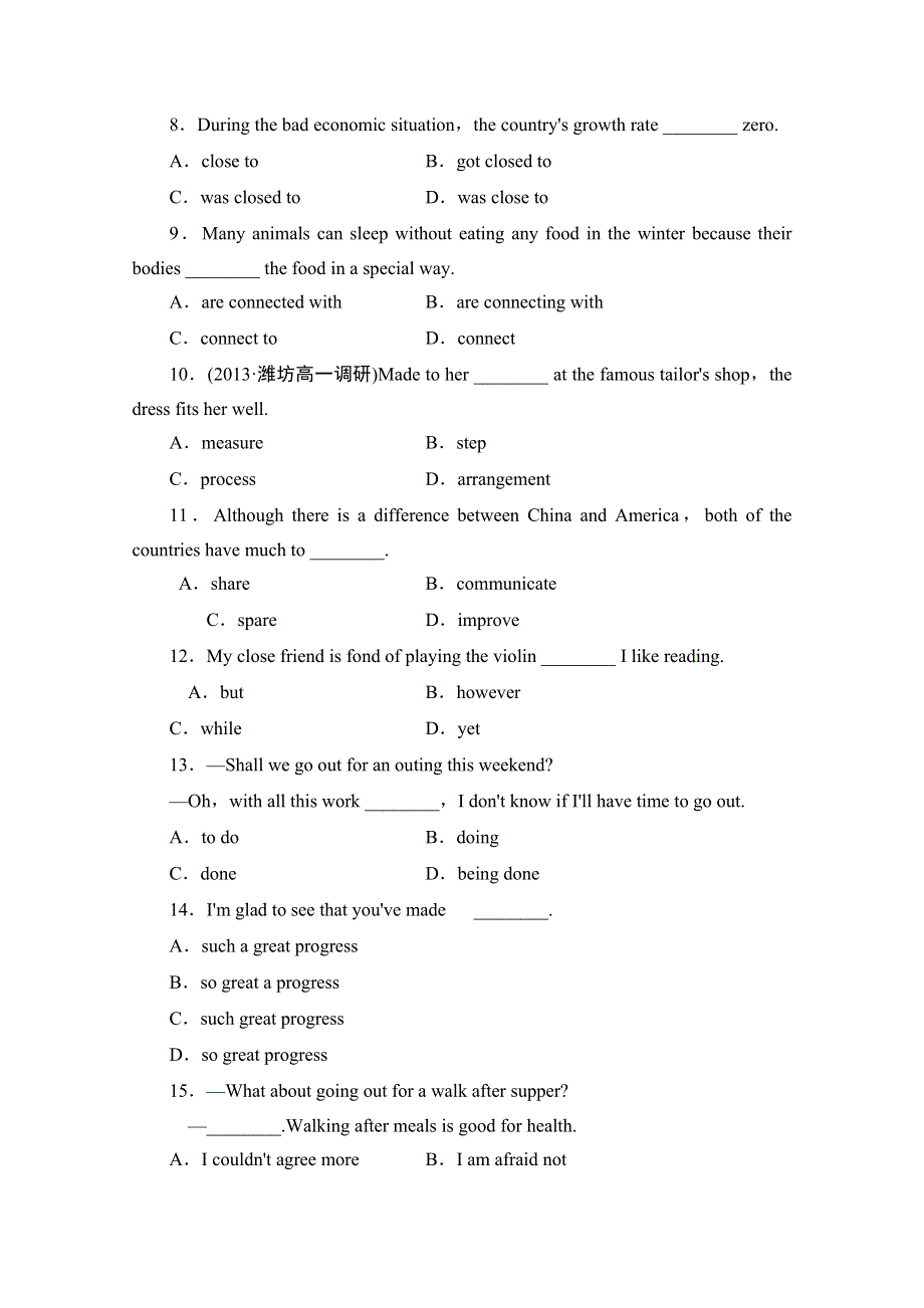 2014-2015学年高中英语（山东外研版必修3）课时作业： MODULE 2 DEVELOPINGDEVELOPED COUNTRIES综合检测(二) WORD版含解析.doc_第2页