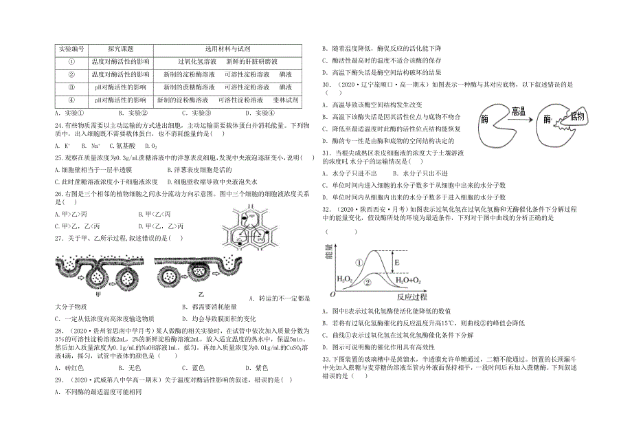 吉林省乾安县第七中学2020-2021学年高一生物上学期第二次质量检测试题.doc_第3页