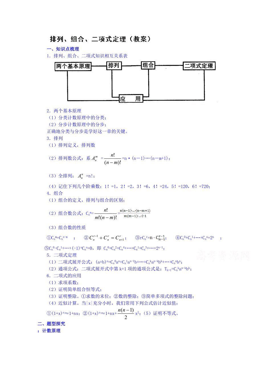 吉林省东北师范大学附属中学2015届高三理科数学一轮复习教案-排列组合二项式定理.doc_第1页