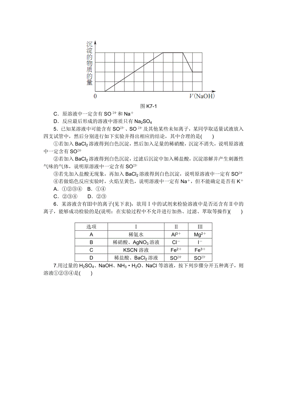 2016年高考复习方案化学新课标（RJ）课时作业 第7讲　离子检验与推断 .doc_第2页