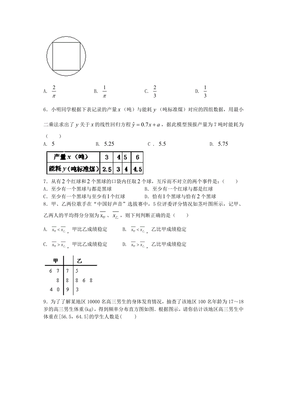 内蒙古巴彦淖尔市一中2013-2014学年高二上学期10月月考数学试题 WORD版含答案.doc_第2页