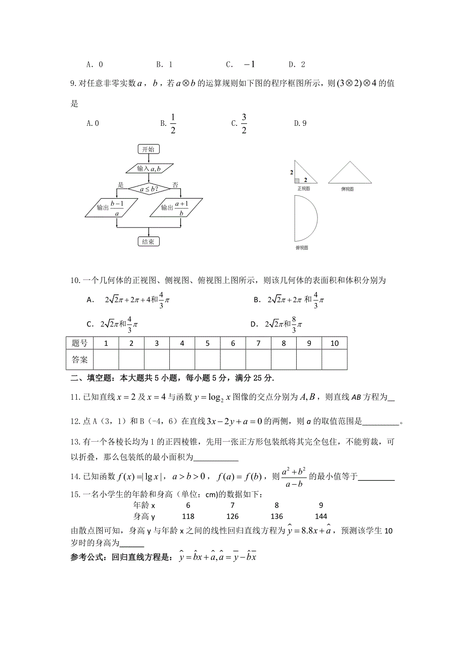 吉林省东北师范大学附属中学2016届高三上学期文科数学第一轮复习阶段测试卷（第11周） WORD版含答案.doc_第2页